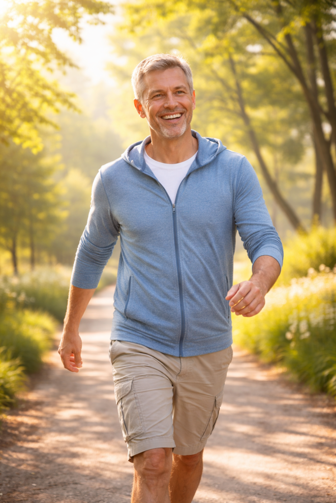 Person walking comfortably after joint recovery.