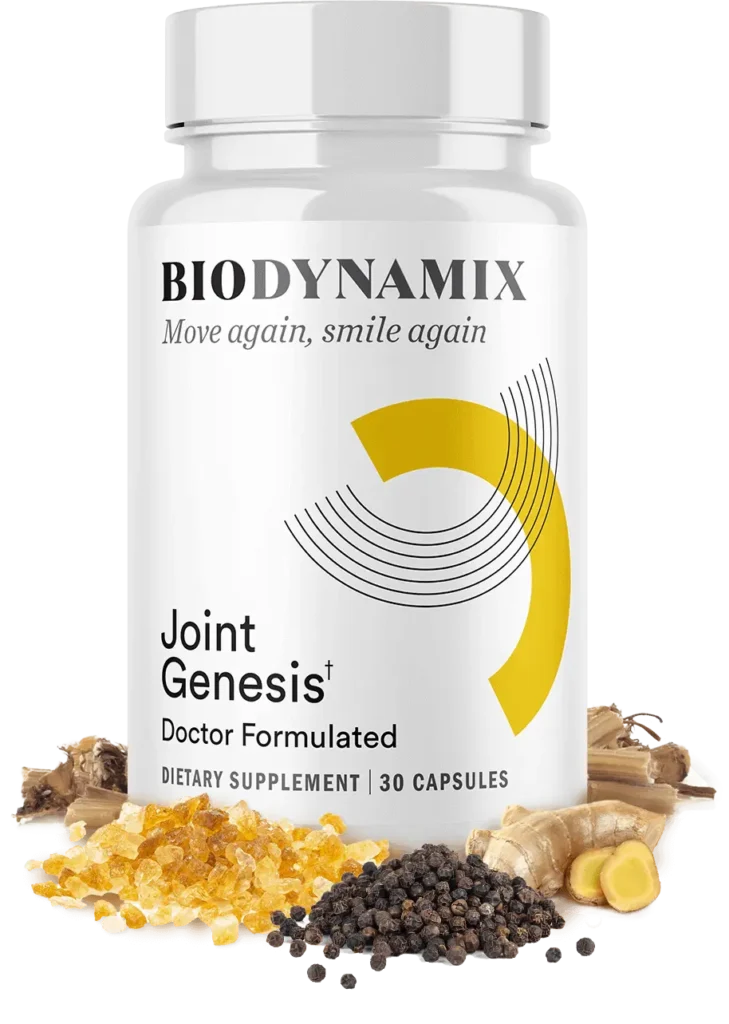 Joint Genesis bottle – natural supplement for joint lubrication and mobility.